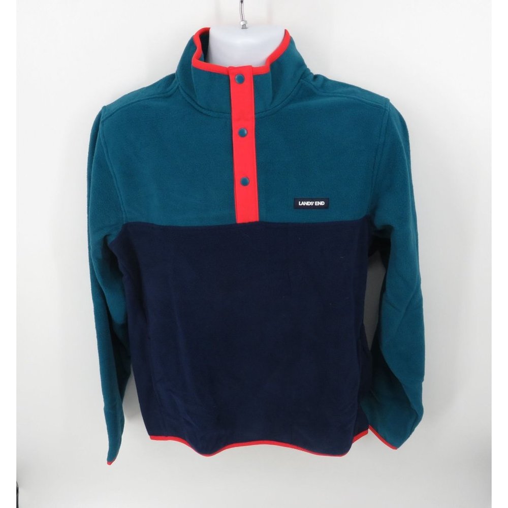 Lands' End Men's Polar Fleece Navy Aqua Pullover Medium New